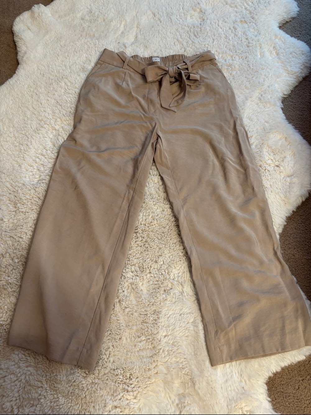 LOFT Belted Paperbag Waist Pants - Taupe
